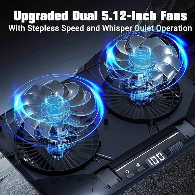 Dual-Core TEC Laptop Cooling Pad with Dual Stepless-Quiet Fans 5-Height Adjustable Laptop Cooling Stand 10-Level RGB for 13-17 Inch Laptops Includes 15W Charger Smoky Black
