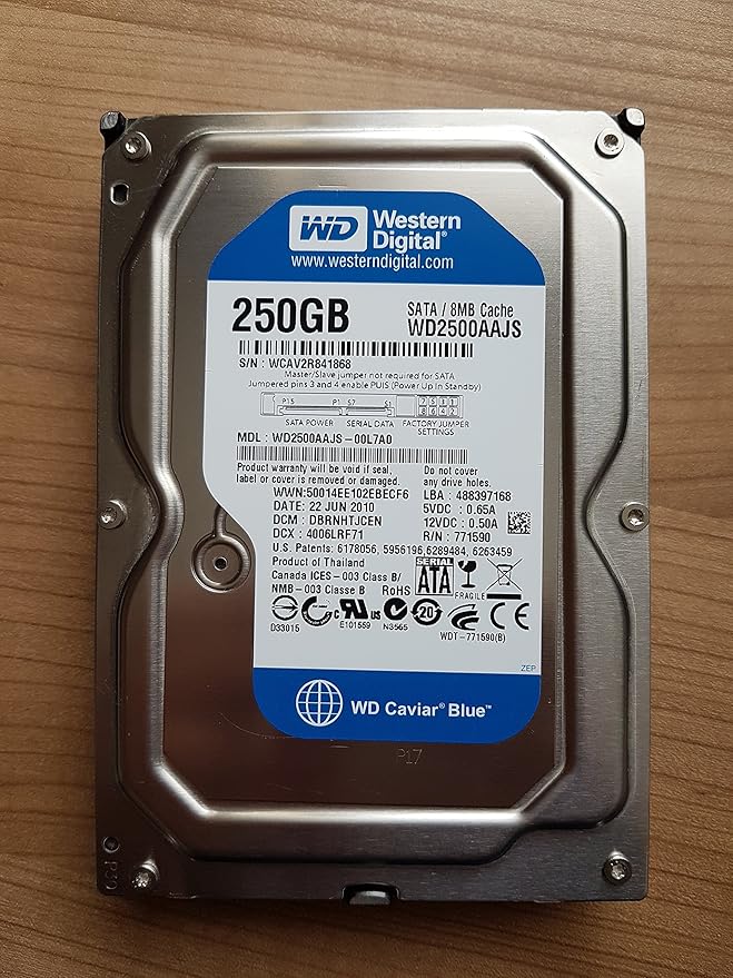 Western Digital 250 GB Caviar Blue SATA 3 Gb/s 7200 RPM 8 MB Cache Bulk/OEM Desktop Hard Drive - WD2500AAJS (Renewed)