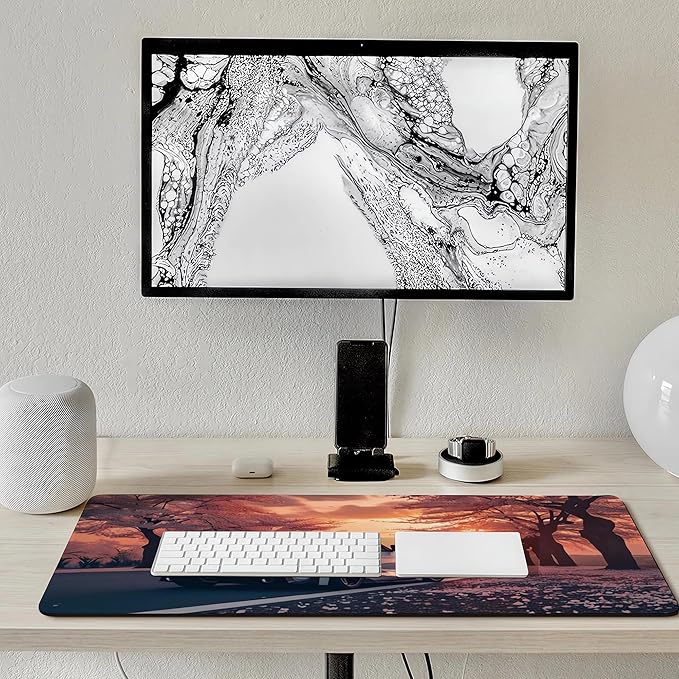 Car Mouse Pad with Stitched Edges Cherry Blossoms JDM Desk Mat Cool Sunset Desk Pad Computer Accessories Gaming Office Decor Keyboard Pads for Desk Rubber 40x90cm
