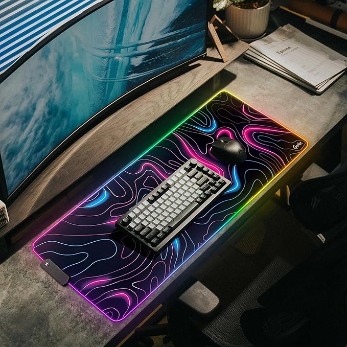 Gerlos RGB Large Gaming Mouse Pad Extended Soft LED Mouse Pad Non-Slip Rubber Base Water Resist Keyboard Pad Computer Mousepad 31.5×11.8 inches