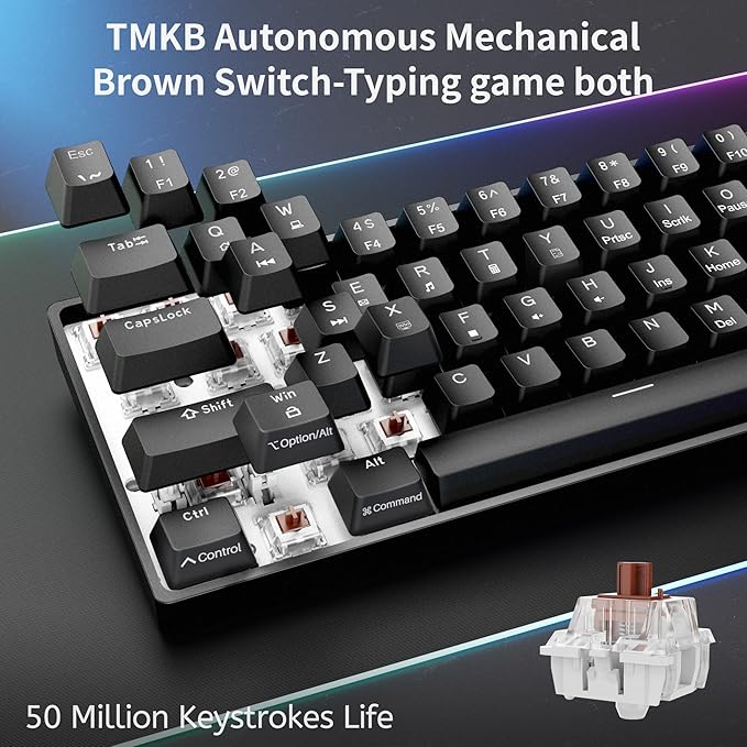 DIERYA 60% Mechanical Keyboard DK61se Wired Gaming Keyboard with Brown Switches LED Backlit Ultra-Compact 61 Keys Mini Office Keyboard for Windows Laptop PC Gamer Typist（Black）