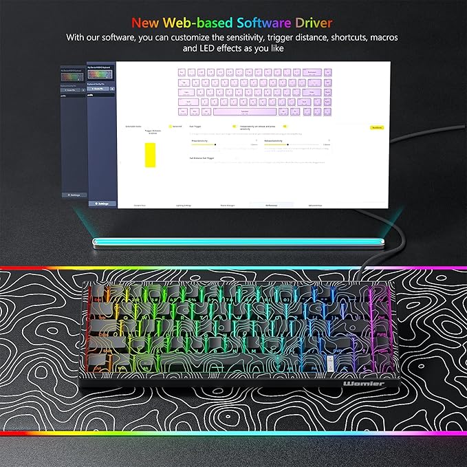 Womier M68 HE V2 Rapid Trigger Keyboard 60% Percent Hall Effect Topographic Gaming Keyboard Wired RGB Custom Mechanical Key Board with Magnetic Switch PBT Keycaps for Mac/Win (Black)