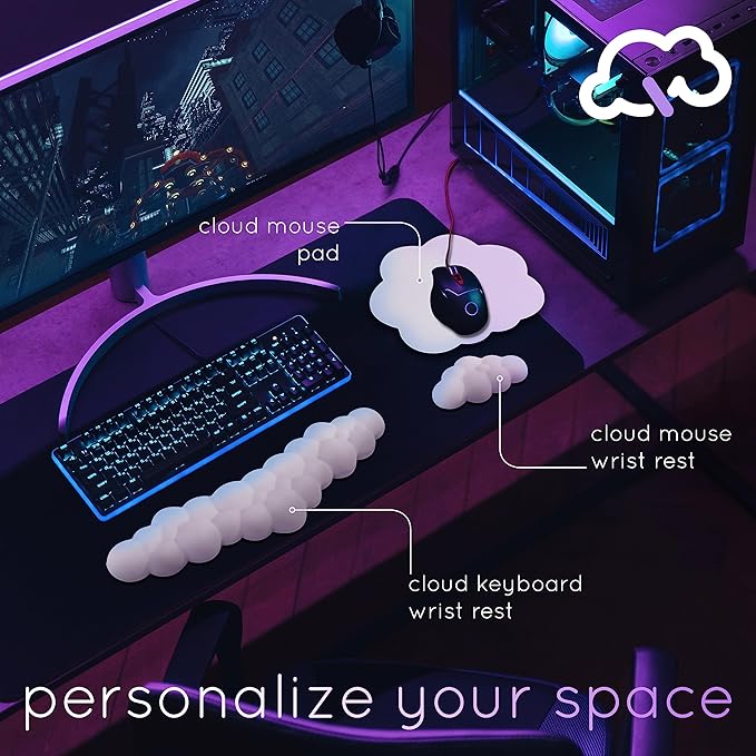Qloud Cloud Wrist Rest Keyboard Wrist Rest for Computer Keyboard Pad Cloud Keyboard Wrist Rest Wrist Pad for Keyboard Memory Foam Non Slip Base Comes with Mouse Pad - Dark Teal