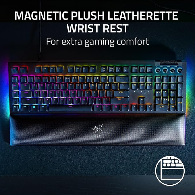 Razer BlackWidow V4 Mechanical Gaming Keyboard: Yellow Switches Linear &amp Silent - Chroma RGB - 6 Macro Keys - Magnetic Wrist Rest - Doubleshot ABS Keycaps - Roller &amp Media Keys - Snap Tap