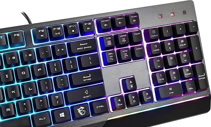 MSI Vigor GK30 RGB Gaming Keyboard 6-Zone RGB Lighting Water Repellent &amp Splash-Proof Mechanical-Like Plunger Switches