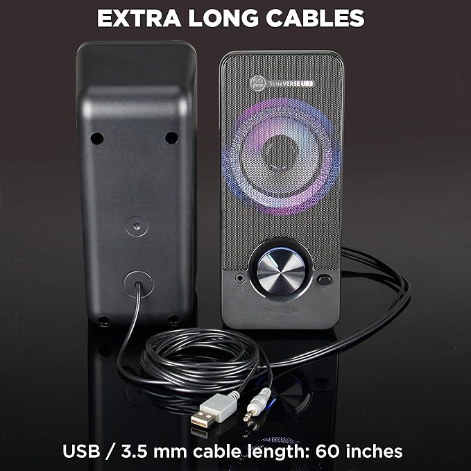 GOgroove UB3 Computer Speakers for Desktop and Laptop - Monitor Speakers with Loud Bass 2.5 Inch XL Drivers for 12W of Power Built-in Headphone and AUX Input Ports Computer Speakers for Desktop PC