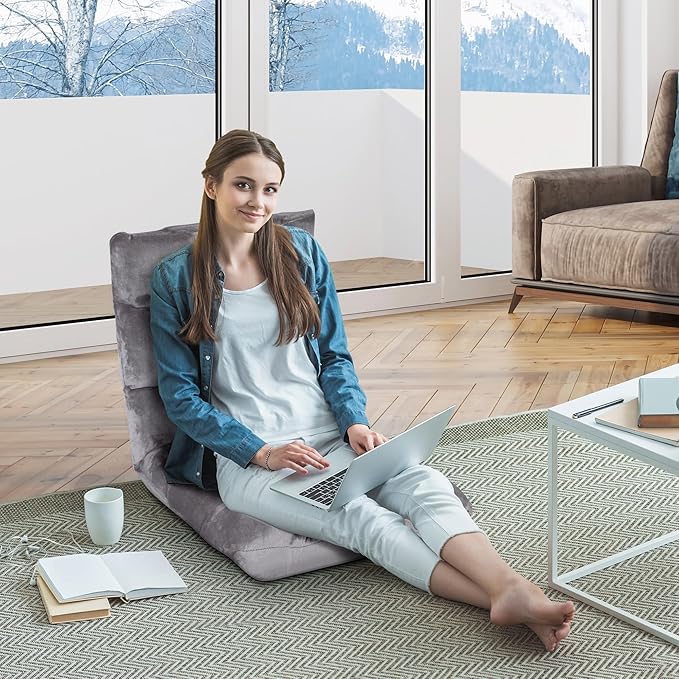 SUPER DEAL 14-Position Folding Floor Chair Gaming Sofa Cushioned Padded Reclining Bed Lounge Couch Seating for Comfy Reading Reading Gaming Relaxing Watching TV