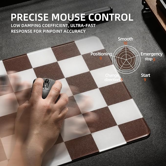 Khaki Checkerboard Tempered Glass Gaming Mouse Pad Large Hard Mouse Mat 410mm×310mm Ultra-Smooth Glass Surface for Speed &amp Precision Control