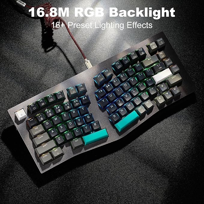 Hexgears F2 - Aluminum Custom Mechanical Keyboard Split Alice 83 Key Layout Ergonomic Keyboard Hot Swappable Slient Linear Switch BT5.0/2.4GHz/USB-C RGB Backlit for Win/Mac (Gradient Silver)