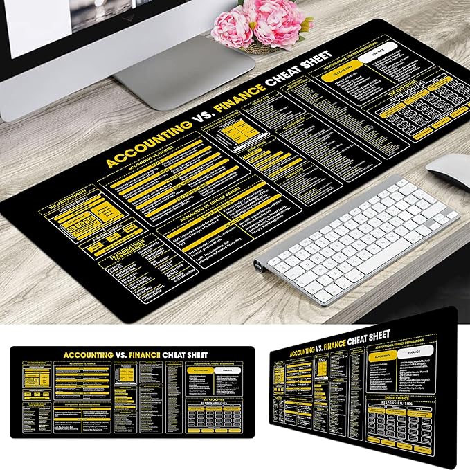 Finance Accounting Cheat Sheet Mouse Pad KMH Quick Reference for Finance Students Accountants Mouse Mat Large Desk Mat Essential Computer Accessories for Study Work and Reference Purposes