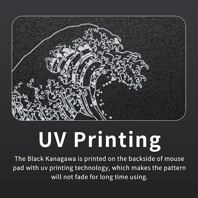 Glass Gaming Mouse Pad Black Kanagawa Hard Mousepads for GamingProfessional Large Mouse Mat 410mm*310mm Special Glass Surface with Improved Precision and Speed