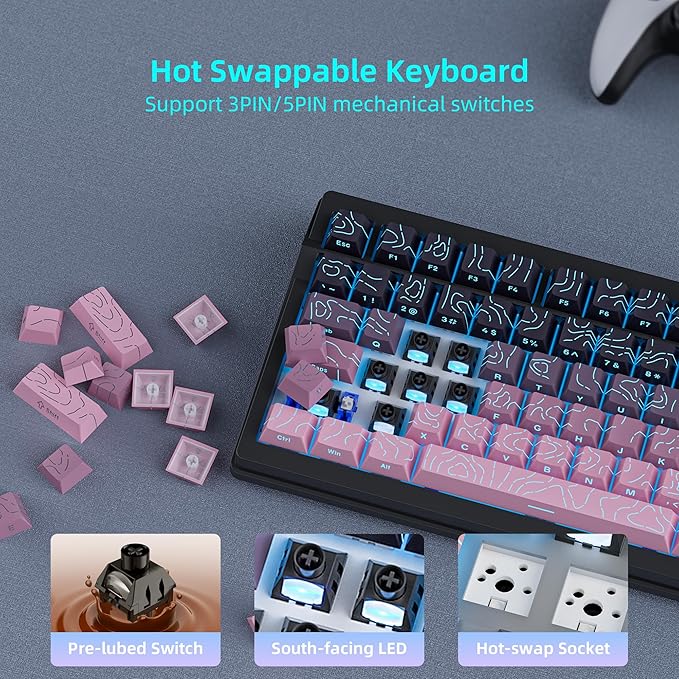 KUTETHY Wireless Mechanical KeyboardSmart Display &amp KnobTri-Mode BT5.0/2.4GHz/USB-CHot Swappable Pre-lubed Kailh SwitchesContour keycapsRGB Backlit Gaming Keyboard (BlackBerry Contours)