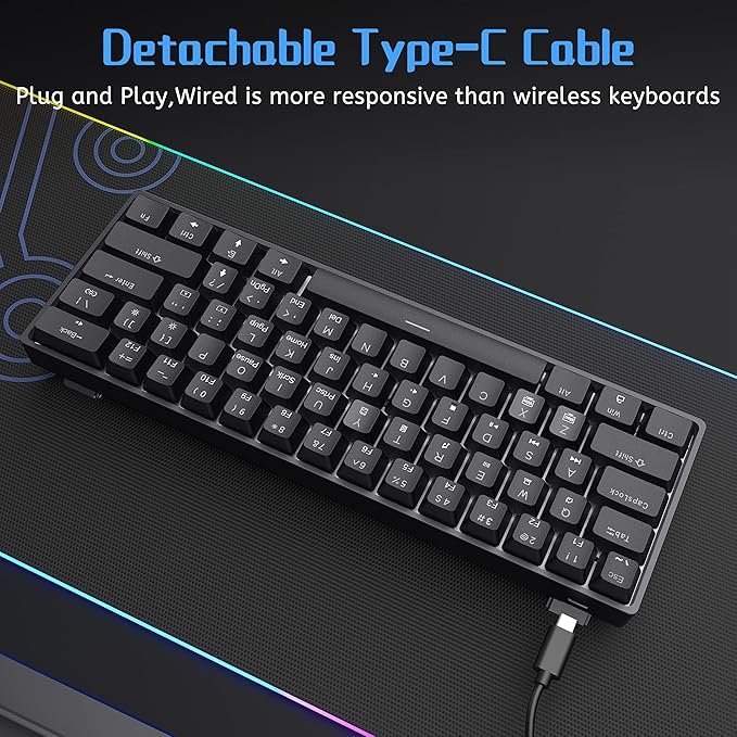 DIERYA 60% Mechanical Keyboard DK61se Wired Gaming Keyboard with Brown Switches LED Backlit Ultra-Compact 61 Keys Mini Office Keyboard for Windows Laptop PC Gamer Typist（Black）