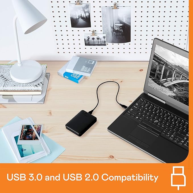 Western Digital WD 1TB Elements Portable External Hard Drive for Windows USB 3.2 Gen 1/USB 3.0 for PC &amp Mac Plug and Play Ready - WDBUZG0010BBK-WESN