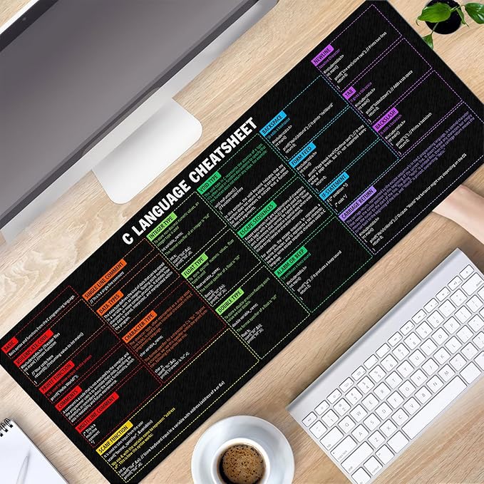 C Programming Language Cheat Sheet Mouse Mat KMH Mouse Pad for Coders Developers Large Desk Mat C Basics Mousepad Essential Computer Accessories for Study Work and Reference Purposes