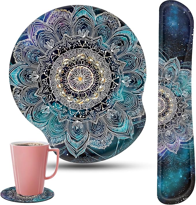 Keyboard Wrist Rest and Mouse Pad Wrist Support Set with CoastersErgonomic Gaming Mousepad for Home Office Working Studying Easy Typing &amp Pain ReliefMandala in Galaxy