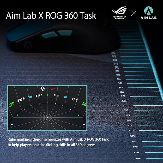 ASUS ROG Hone Ace Aim Lab Edition Gaming Mouse Pad – 19.9 x 16.5 Hybrid Cloth Surface Aim Lab Training Markings Water/Oil/Dust-Resistant Extra-Soft Non-Slip Rubber Base - Black