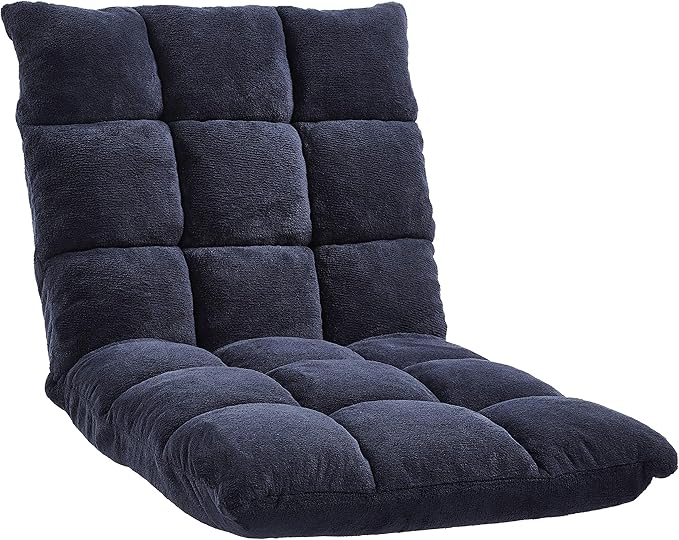 Amazon Basics Adjustable 14-Position Memory Foam Gaming Floor Chair with Back Support Portable Reclining Lay Flat 41.3D x 21.3W x 6H Navy