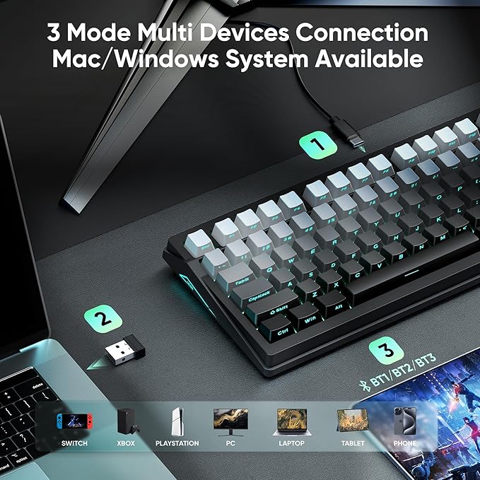 RedThunder K95 Wireless Mechanical KeyboardTFT Screen &amp Knob Trip-Modes Connection Gasket Custom Hot-Swap Keyboard RGB Backlit Pre-lubed Linear Switches Side Printed PBT Keycaps Gray Gradie