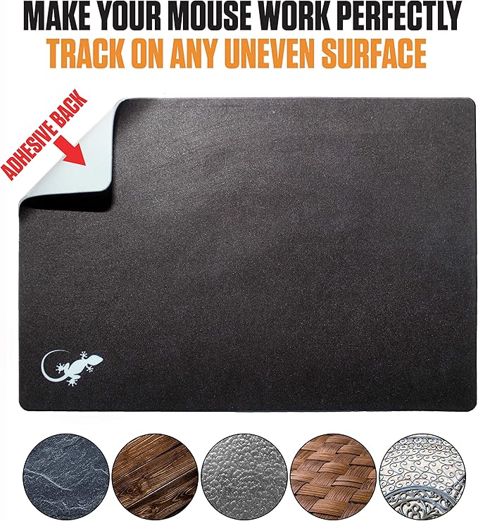 Mouse Pad Adhesive Bottom - Sticks to Any Surface - Portable - Webcam Covers and Screen Cleaner Included (2 Pack -Blank- Black)