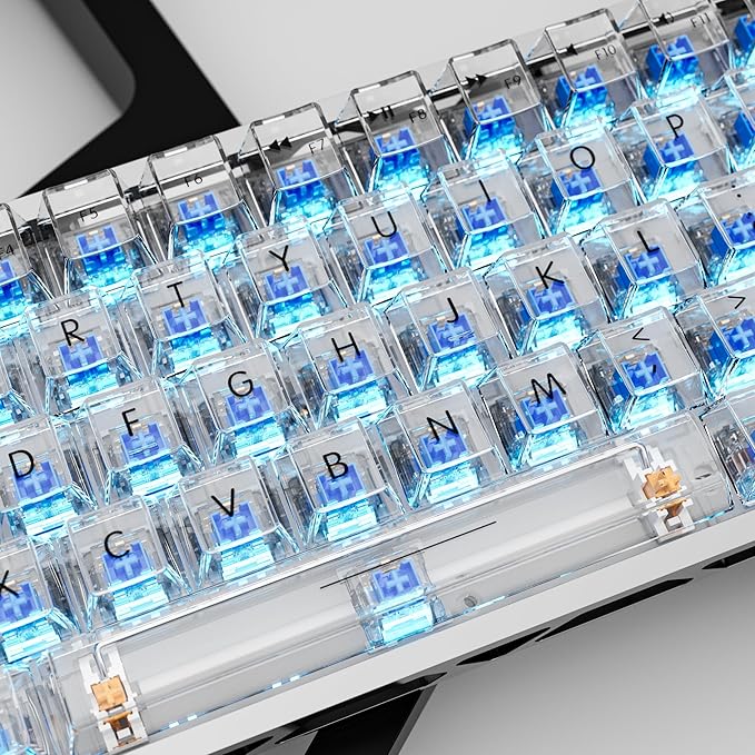 OUTEMU Crystal Blue Keyboard Switch with Dustproof StemClickers for 3D Prints3-Pin Clicky Pre-Lubed for Mechanical Gaming Keyboard with 3 Kailh Box Clicky Switches(105+3Pcs)