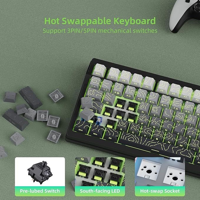 KUTETHY Wireless Mechanical KeyboardSmart Display &amp KnobTri-Mode BT5.0/2.4GHz/USB-CHot Swappable Pre-lubed Linear SwitchesContour keycapsRGB Backlit Gaming Keyboard (Ghost Switches)