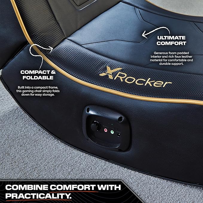 X-Rocker Shadow Gaming Chair for Kids and Juniors 2.0 Audio Floor Rocker Low Folding Rocking Seat with 2 Stereo Sound Speakers Padded Foam Gaming Seat for Children for XBOX PS4 PS5 Switch - BLACK