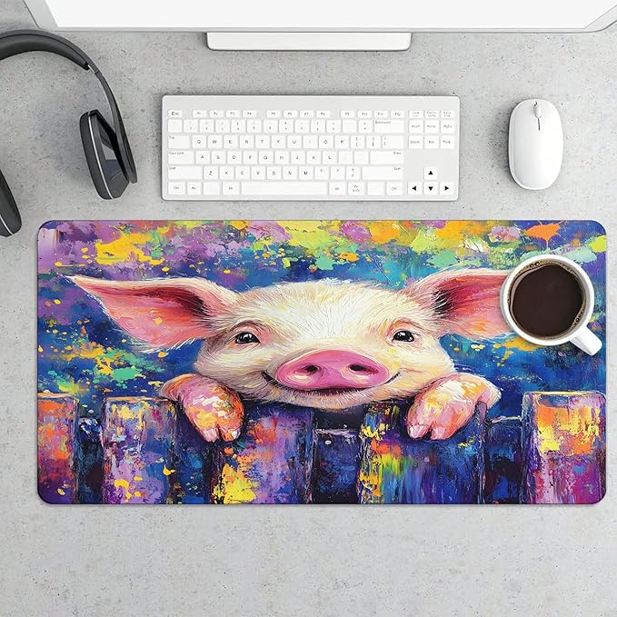 XXL Gaming Mouse Pad Animal Cute Pig XXL Gaming Mouse Pad Large Desk Mat Protector for Desktop Anti-Slip Rubber Extended Computer Keyboard Mat Writing Pad for Work Office 15.7 * 35.4 inB-391