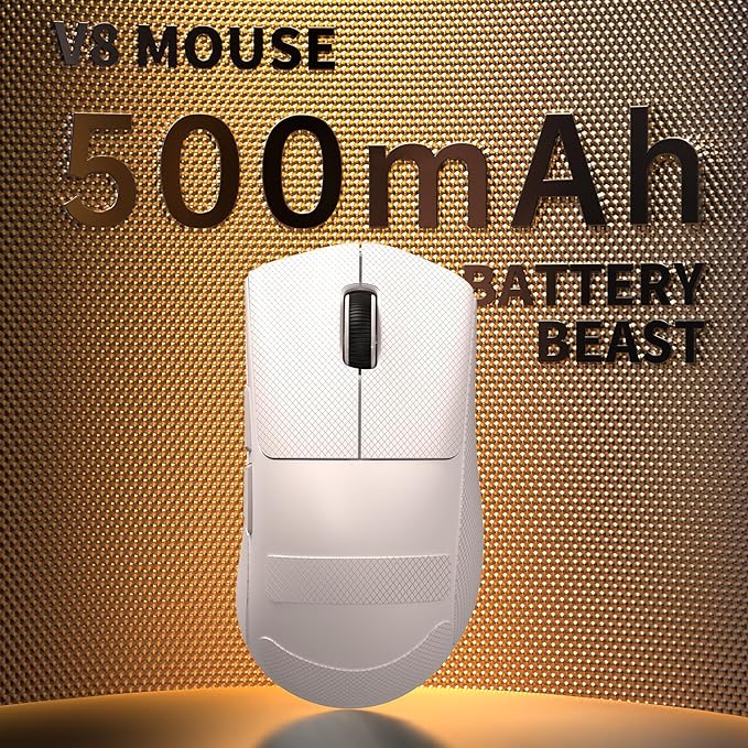 ATTACK SHARK V8 Wireless Gaming Mouse 59g Lightweight BT/2.4G Wireless/Wired Mouse PixArt PAW3950MAX Gaming Sensor 8K Polling42000 DPICoiled CableTapeOffice Mice for PC/Win/Mac(White)