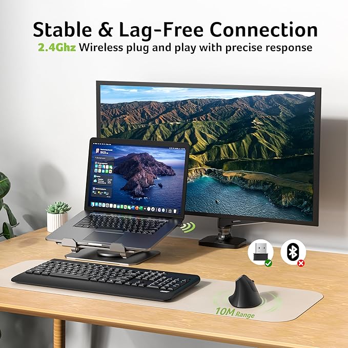 acer Ergonomic Mouse Wireless Vertical Computer Mouse for Office Ergo Mice Rechargeable for Medium to Large Sized Hands 2.4GHz USB Receiver 800/1200/1600 DPI 6 Buttons for Laptop PC and Desktop