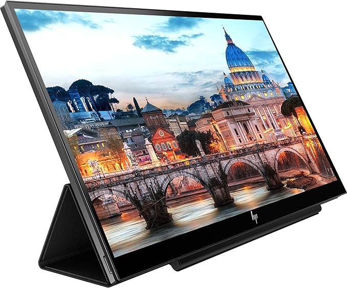 HP E14 FHD (1920x1080) Portable Monitor Travel Bundle with USB Type-C and Micro Bluetooth Speaker with Professional Sound Built-in Microphone and Remote Shutter for Selfies