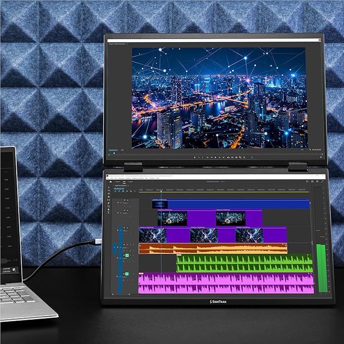 SideTrak Solo Book 15.6 Foldable Dual Screen Portable Monitor - FHD Portable Stacked Monitor External Display for Laptop Extender with Stacked Dual Monitors for Mac PC and Chromebook
