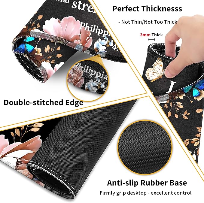 Extended Large Mouse Pad Set 31.5 x 15.7 – Christian Floral All-in-One Desk Set with Keyboard Wrist Rest Mouse Wrist Rest &amp Coaster Ergonomic Desk Accessories for Women Faith-Inspired Office Gi
