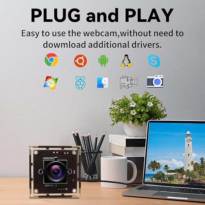 5MP USB Camera Module 3.6mm Fixed Lens 1944P MI5100 Embedded Webcam Plug and Play UVC Lightburn Camera for 3D Printers Industrial Automation
