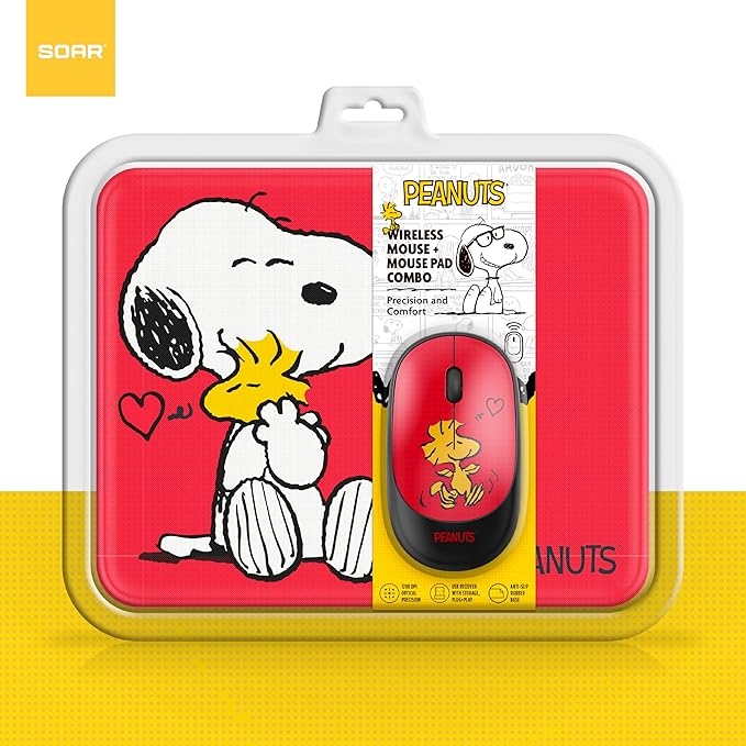 SOAR Peanuts Mouse &amp Mouse Pad Combo Red- Hug