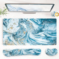 QiyI Leather Desk Mat Set 4-in-1 Large Mouse Pad with Wrist Rest Non-Slip Desk Pad + Keyboard Wrist Rest + Mouse Wrist Support + Coaster Office Desk Accessories Home Decor Supplies Blue Marble