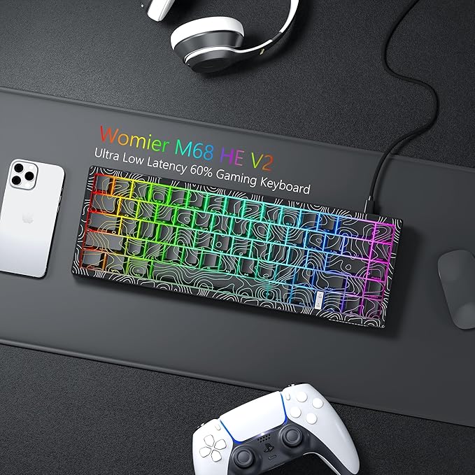 Womier M68 HE V2 Rapid Trigger Keyboard 60% Percent Hall Effect Topographic Gaming Keyboard Wired RGB Custom Mechanical Key Board with Magnetic Switch PBT Keycaps for Mac/Win (Black)