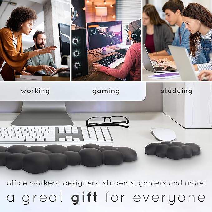 Qloud Cloud Wrist Rest Keyboard Wrist Rest for Computer Keyboard Pad Cloud Keyboard Wrist Rest Wrist Pad for Keyboard Memory Foam Non Slip Base Comes with Mouse Pad - Lilac Purple