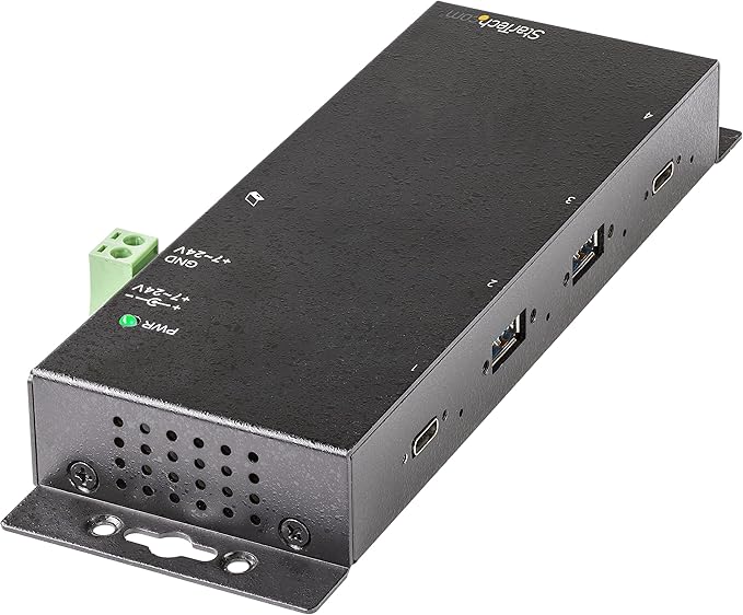 StarTech.com 4 Port USB C Hub 10Gbps - Metal Industrial USB-C Hub - 2X USB-C &amp 2X USB-A - ESD Surge Protection - USB-C or USB-A Host - Self-Powered Mountable USB 3.2 Gen 2 Type-C Hub TAA