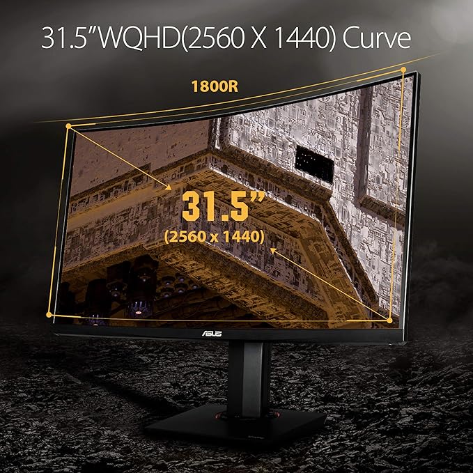 ASUS TUF Gaming 32 1440P HDR Curved Monitor (VG32VQ) - QHD (2560 x 1440) 144Hz 1ms Extreme Low Motion Blur Speaker Adaptive-Sync FreeSync Premium VESA Mountable DisplayPort HDMI