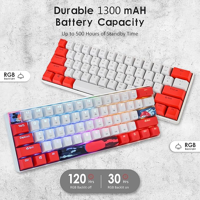 surmen GT61 60% Mechanical Gaming Keyboard 60 Percent RGB Backlit Hot-Swappable Wireless/Wired Compact Mini Keyboards Bluetooth 5.0 Keyboard Programmable/N-Key Rollover (Yellow Switch Sun)