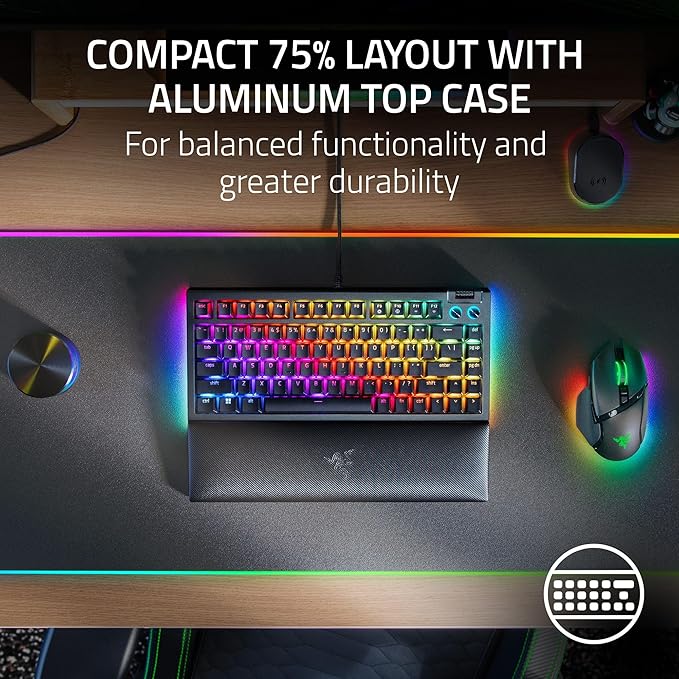 Razer BlackWidow V4 75% Mechanical Gaming Keyboard: Hot-Swappable Design - Compact &amp Durable - Orange Tactile Switches - Chroma RGB - MF Roller &amp Media Keys - Comfortable Wrist Rest - Black