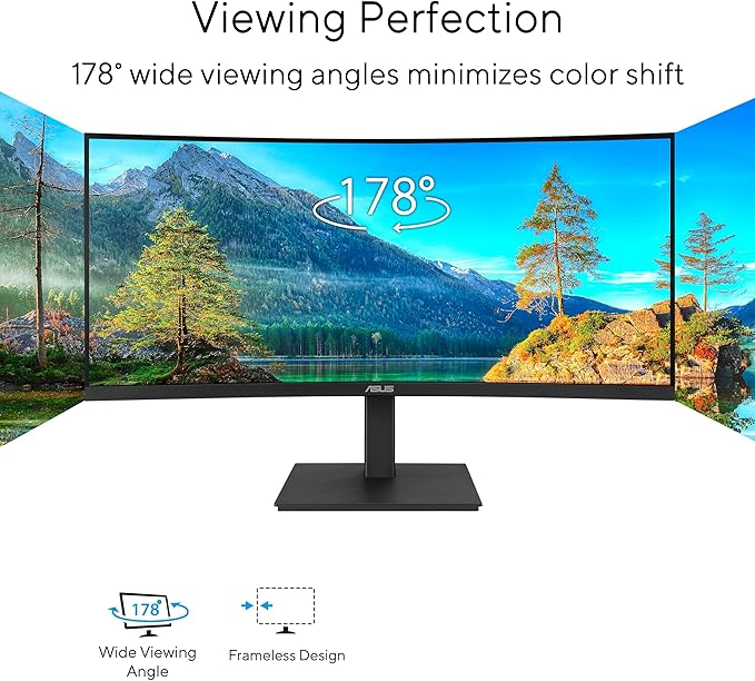 ASUS 34” Curved USB-C Docking Monitor (VA34VCPSR) - WQHD (3440x1440) 1500R Curvature Frameless USB-C PD 96W RJ45 USB hub Eye Care Ergonomic VESA Wall Mountable 3 yr Warranty
