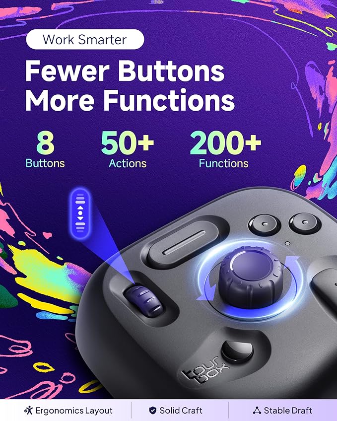TourBox Lite Bluetooth Oasis Series - Compact Editing Keyboard Macro Controller with Custom Software for Digital Artist Photographer Editor and Content Creator Color Your Efficiency(Sunny Yellow)
