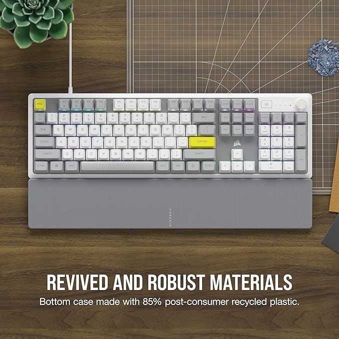 Corsair K70 CORE SE RGB Mechanical Wired Gaming Keyboard with Palmrest – Pre-Lubed MLX Red Linear Switches SOCD PBT Dye-sub Keycaps Sound Dampening Media Control Dial QWERTY NA – White