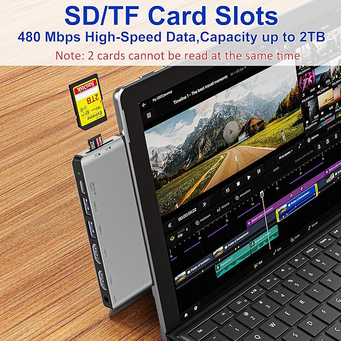 Surface Pro 9/10/11 Docking Station - 8-in-1 Triple Display Surface Pro 9/10/11 Accessories Adapter with Dual HDMI 4K 1x USB C (100W 40Gbps) 2x USB 3.0 SD/Micro SD Card Reader and 3.5mm Audio Jack