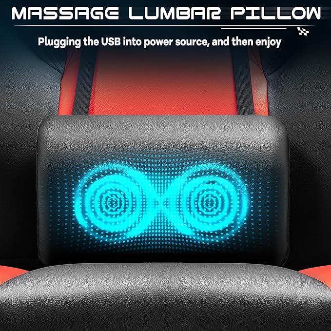 Gaming Chair for Adults Gaming Chairs with Footrest Ergonomic Video Game Chair with Massage Lumbar Big and Tall Computer Chair Height Adjustable with Headrest and 360° Swivel Seat Red
