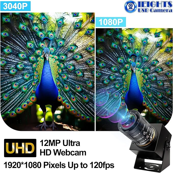 12mp USB Camera Variable Focus Webcam for Computer 1080P 120fps Manual Zoom Lightburn Camera High Speed 3.6-10mm 3X Zoom USB2.0 PC Cam Varifocal USB Security Webcamera for Video Conference
