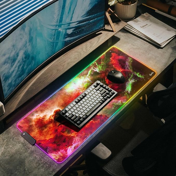 Gerlos RGB Large Gaming Mouse Pad Extended Soft LED Mouse Pad Non-Slip Rubber Base Water Resist Keyboard Pad Computer Mousepad 31.5×11.8 inches