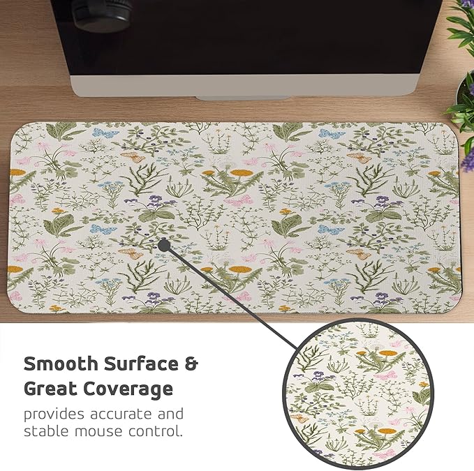 Ambesonne Floral Computer Mouse Pad Vintage Garden Plants Herbs Flowers Botanical Classic Design Art Rectangle Non-Slip Rubber Mousepad Large 31 x 12 Gaming Size Reseda Green Beige